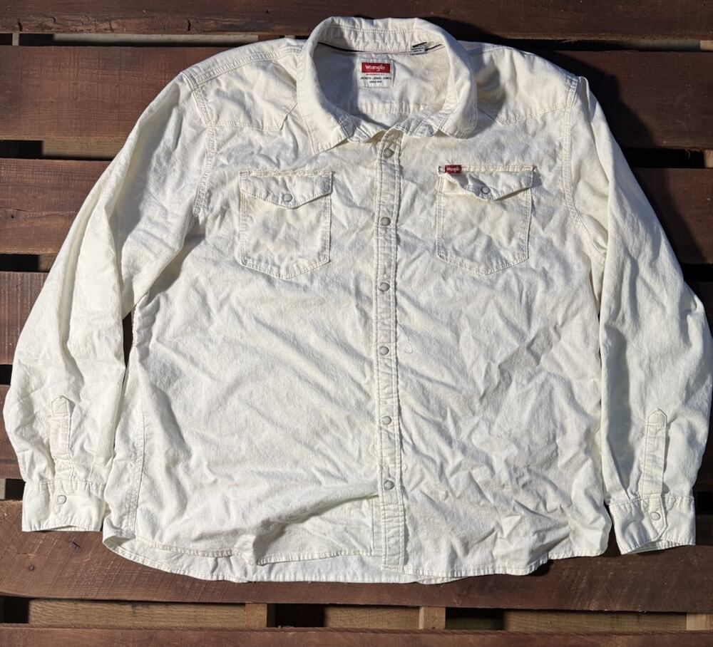 Wrangler Since 1947 Western Shirt 3XL Pearl Snap Cream Off White Long Sleeve